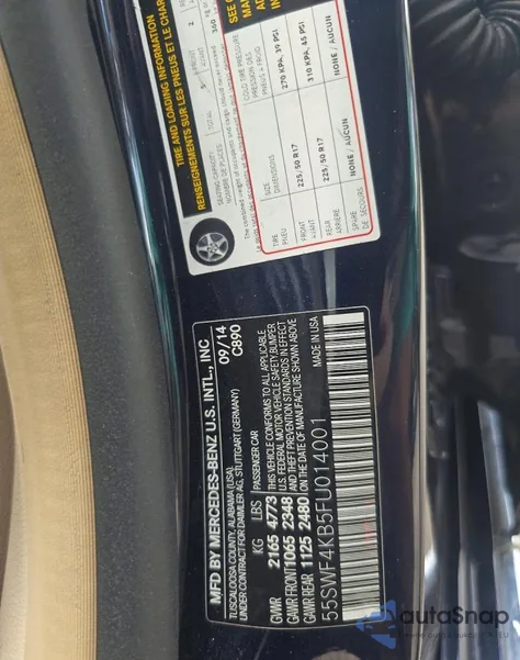 2015 Mercedes-Benz C 300 4Matic from USA, damaged, VIN 55SWF4KB5FU014001